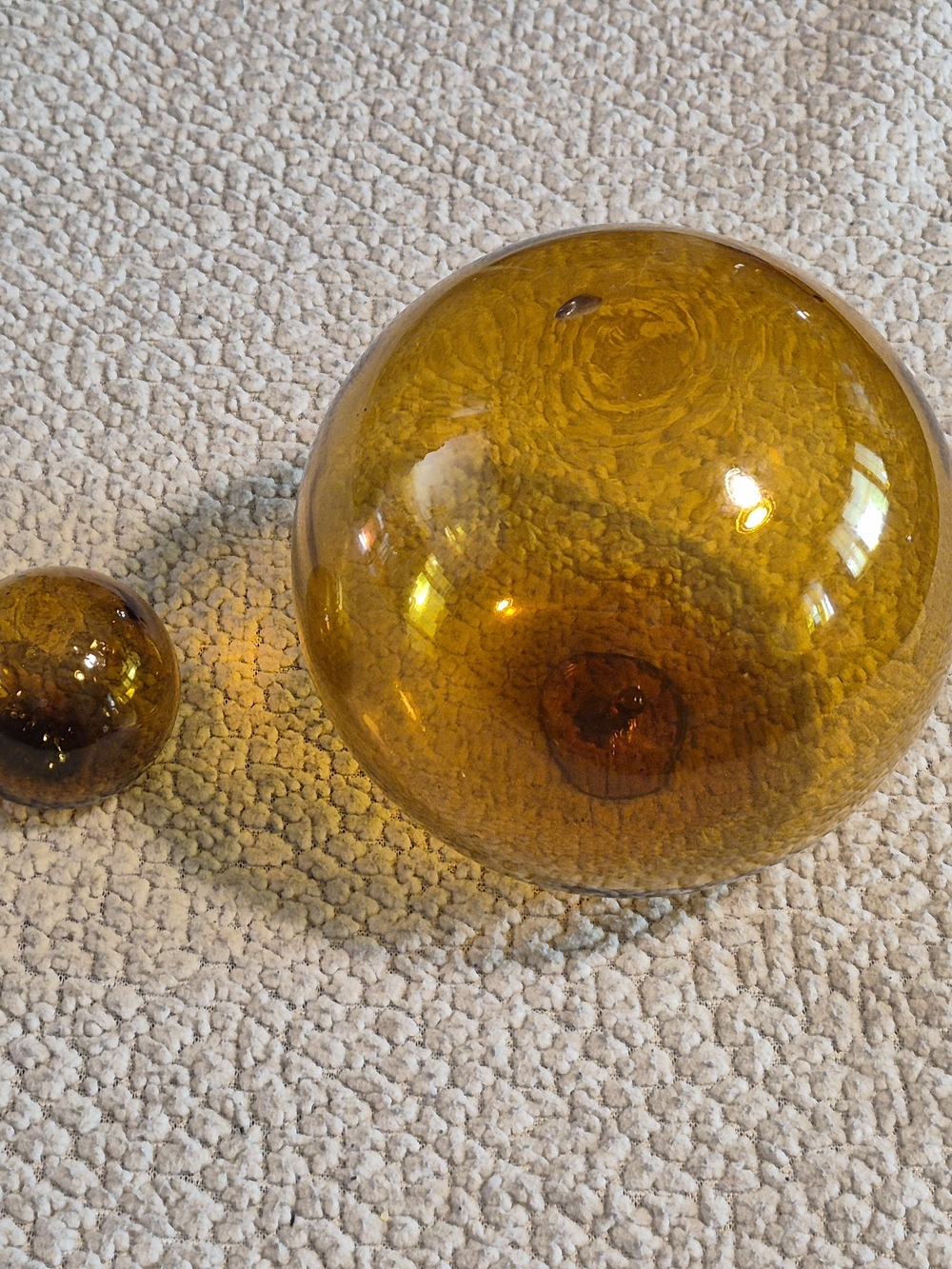 Vintage Amber Hand Blown Glass Decorative Spheres Set of 2
